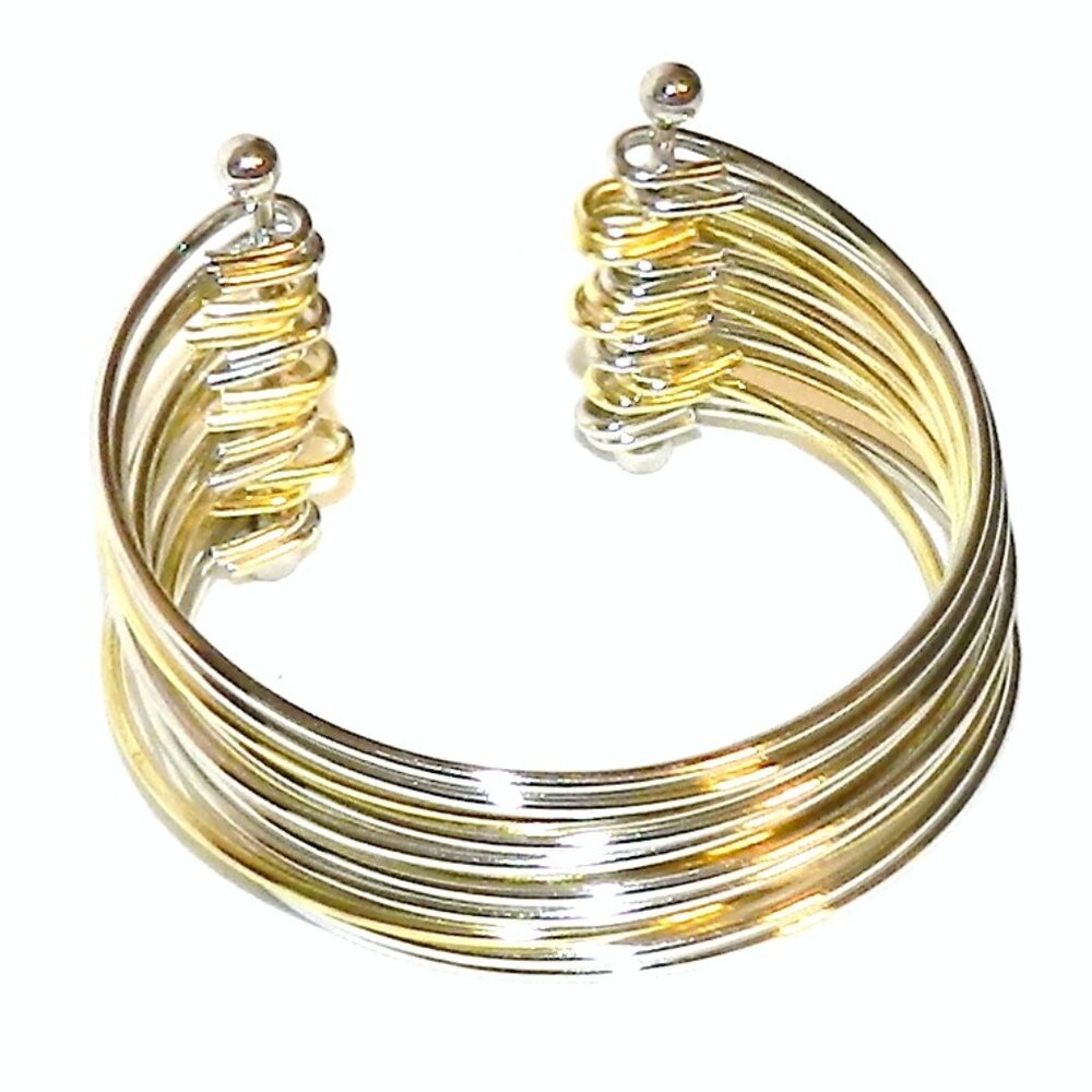 Gold & Silver 25mm 14-Band Smooth Steel Bangle Cuff Bracelet in Gift Box BR393